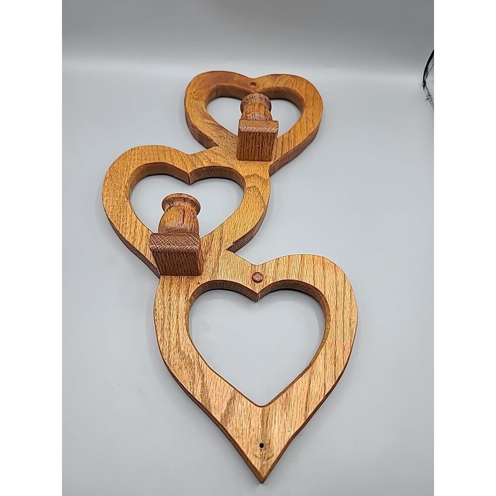 Hanging Stacked Three Hearts Wooden 2 Candlestick Holders
